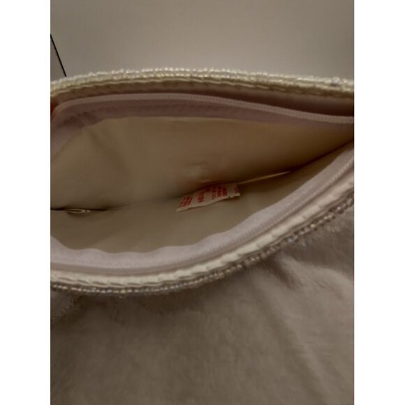 Elegant Mother of Pearl Beaded Satin Clutch Purse with Zipper & Wrist Strap - Picture 5 of 9